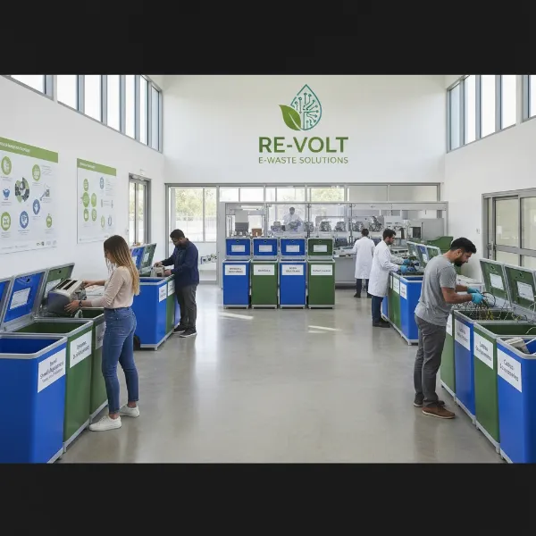 People dropping off old electronics at a designated e-waste recycling center.