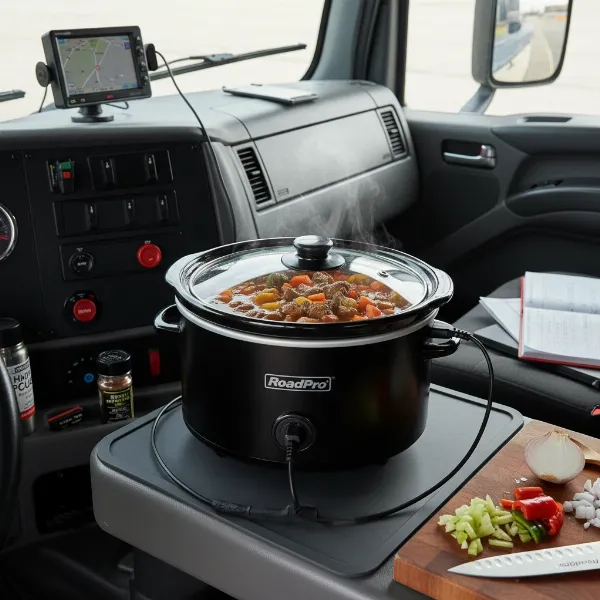 roadpro 12 volt slow cooker in truck cab